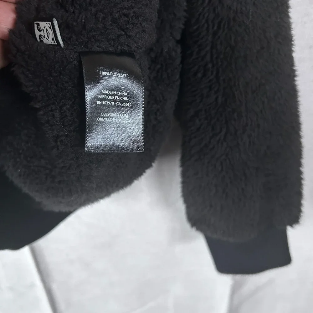 Obey N89‎ Propaganda Mens XS Black Sherpa Fleece Full Zip Hoodie Jacket